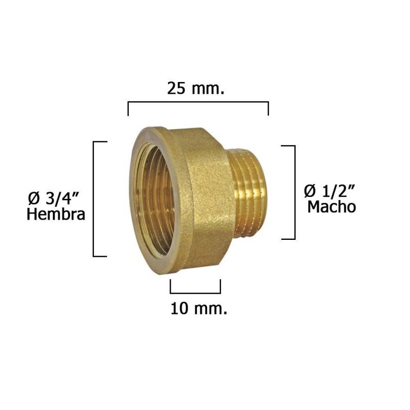 Extensão Hexagonal Redução Polida 1/2 Macho - 3/4 Fêmea x M10