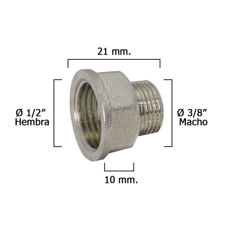 Extensão Hexagonal com Redução Cromada 3/8 Macho - 1/2 Fêmea x M10