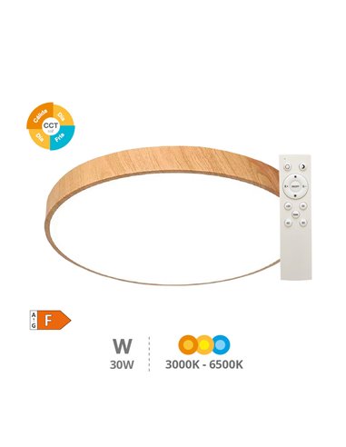 Lámpara de techo de madera redonda con LED de 3 luces con mando a