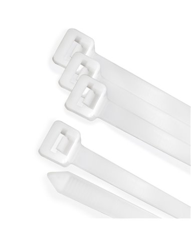 Brida Nylon 100%. Color Blanco / Natural 7,5 x 360 mm. 100 Piezas. Abrazadera Plastico, Organizador Cables, Alta Resistencia