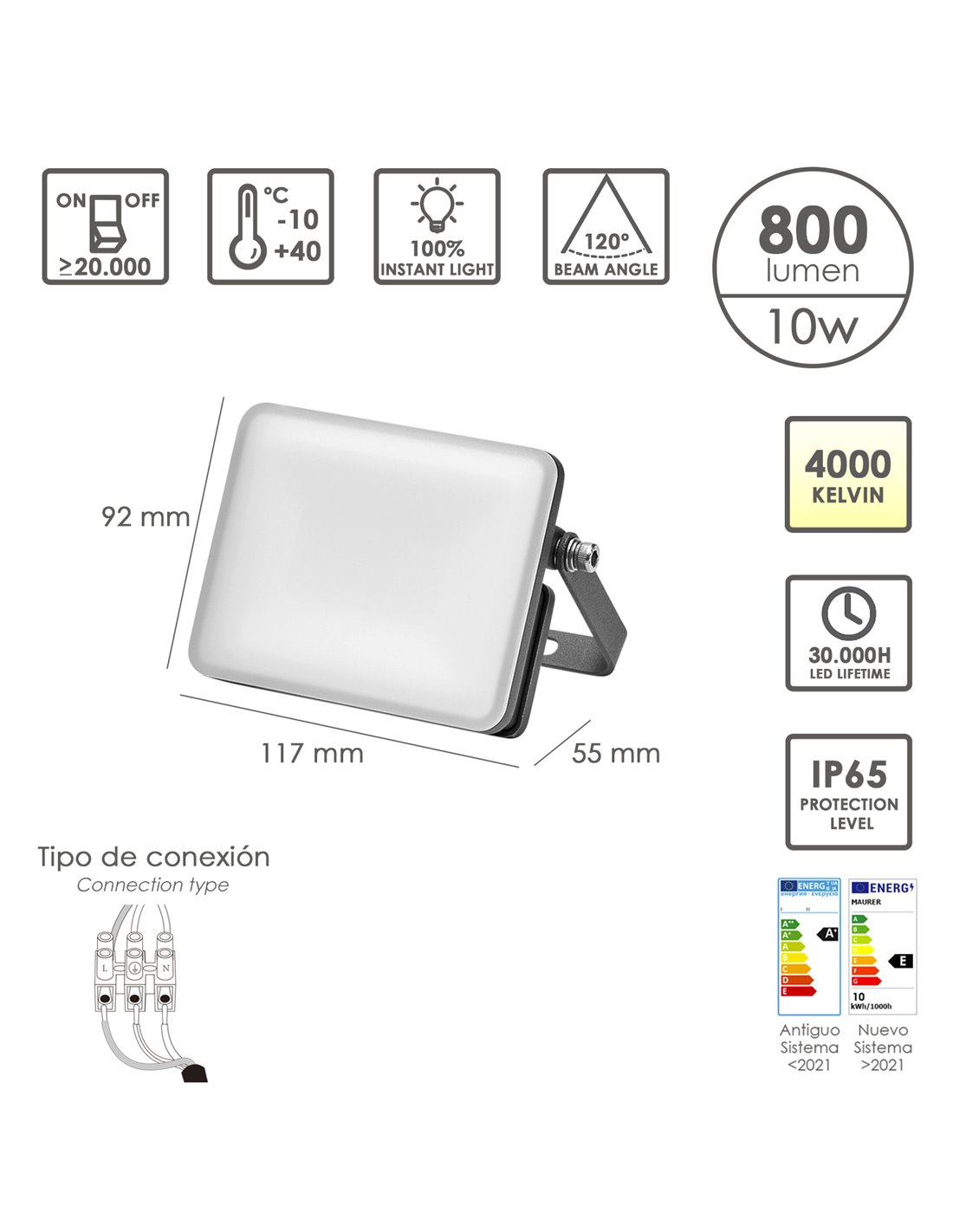 FOCO PROYECTOR LED IP65 BATERÍA RECARGABLE 10W 1000LM 30.000H