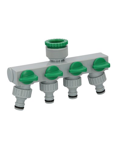 Adaptador Manguera Plastico 3/4" - 1"  4 Vias, Distribuidor 4 vias, Divisor Manguera, Ajuste Independiente, Tomas 1/2+Adaptador