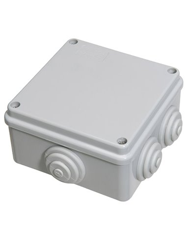 Caixa estanque de superfície quadrada com cones IP55/IK08 100x100x50mm com tampa de fechamento com parafusos em termoplástico