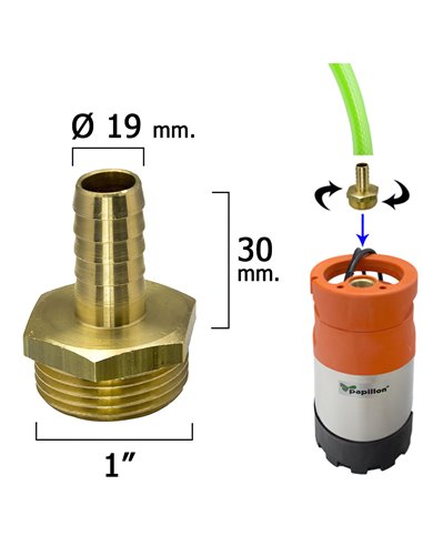 Conexão de mangueira com espigão Ø 19 mm. Masculino 1"