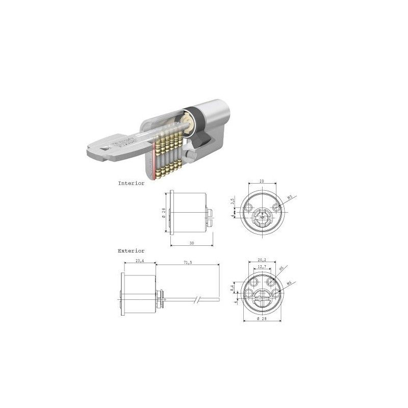 Cilindro Tesa Seguridad T6TS Rf Leva Corta Cilindro Redondo