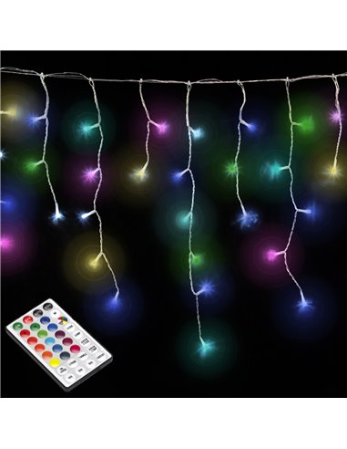 Luzes de cortina de Natal ajustáveis 5x0,7 metros 160 Leds luz multicolorida. Cabo transparente IP44 para uso interno/externo.