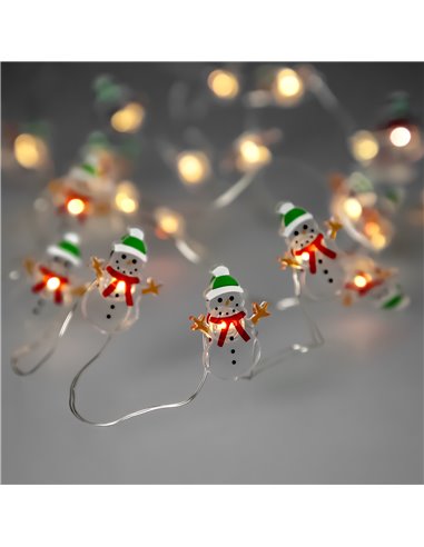 Luzes de Natal a pilhas com 20 bonecos de neve LEDs. Luz Quente Uso Interno IP20