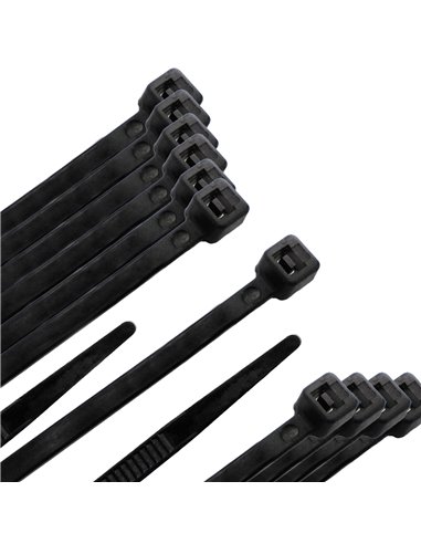 Brida Nylon 100%. Color Negro 3,5 x 200 mm. Bolsa 100 unidades. Abrazadera Plastico, Organizador Cables, Alta Resistencia