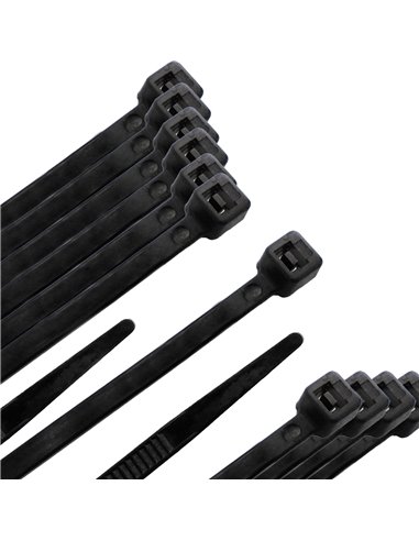 Brida Nylon 100%. Color Negro 4,5 x 200 mm. Bolsa 100 unidades. Abrazadera Plastico, Organizador Cables, Alta Resistencia