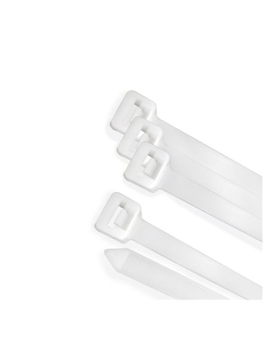 Brida Nylon 100%. Color Blanco / Natural 3,5 x 140 mm. 100 Piezas. Abrazadera Plastico, Organizador Cables, Alta Resistencia