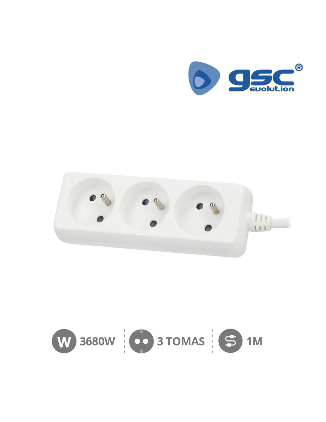 Alargador de 4 enchufes con interruptor y cable de 1,5 m, 16a/250v 3680w,  base, regleta para hogar, oficina (Blanco)