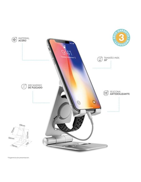Soporte móvil/tablet multiángulo plegable máximo 10"