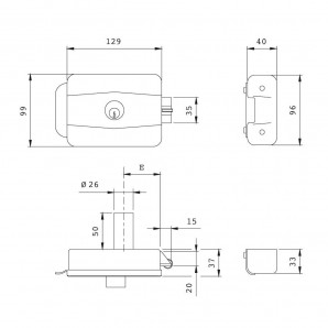 Elettroserratura simmetrica 12v. ac/dc apertura e sblocco automatico leva  1746/b jis