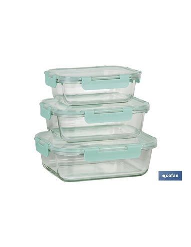 Set De 3 Recipientes De Borosilicato Modelo Agatha 640 Ml -1040 Ml-1520 Ml