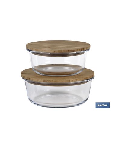 Set De 2 Recipientes De Borosilicato Con Tapa De Bambú Modelo Panda 620 Ml - 950 Ml