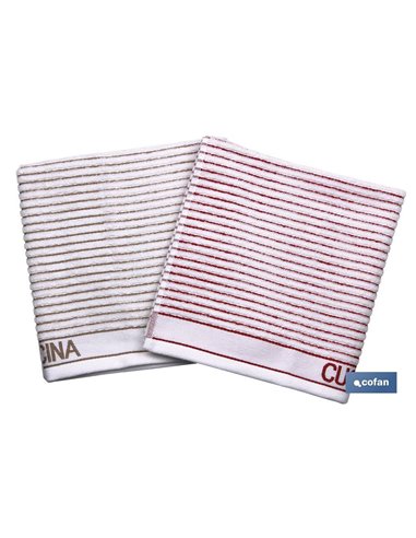 Pack 2 Paños Cocina 50x50 Beige/Rojo Modelo Syrah