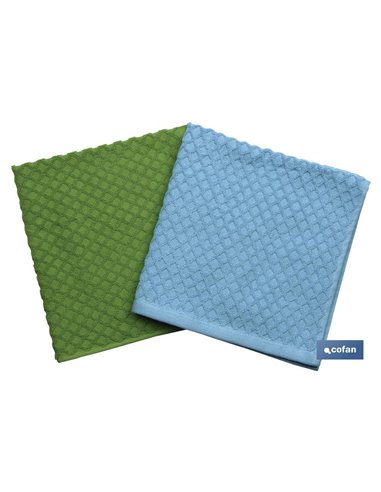 Pack 2 Paños Cocina 50x50 Verde/Azul  Modelo Merlot