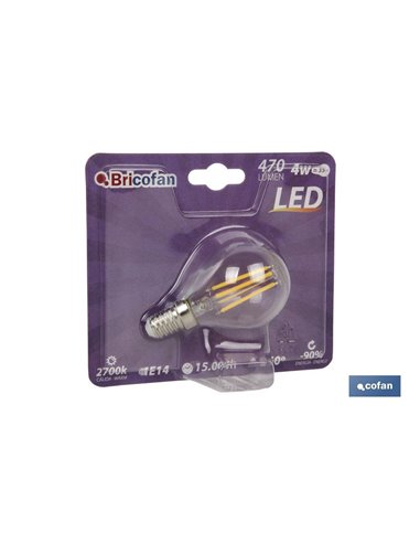 Bombilla Led Esferica Filamento E14 4w 470lm 2700k