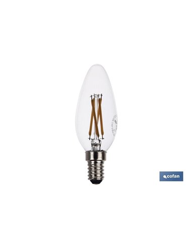 Bombilla Led Vela Filamento E14 4w 470lm 2700k