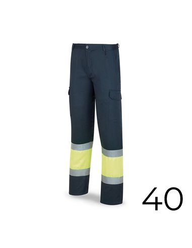 Calça Bicolor Poliéster/Algodão Alta Visibilidade Azul/Amarelo Tamanho 40