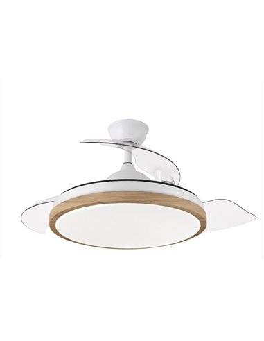 Ventilateur de plafond EVROS 72W blanc et hêtre 32/47x50/107 cm avec télécommande, mémoire et minuterie