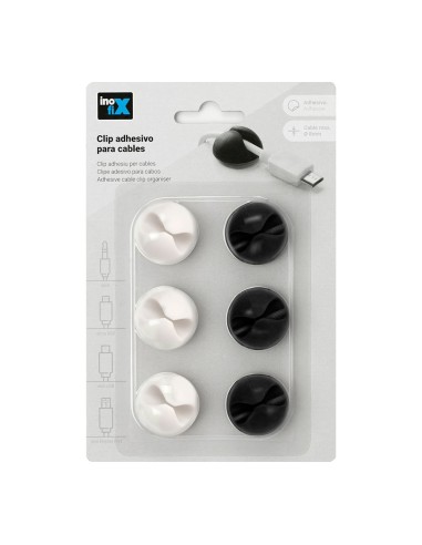 Clip adhesivo para cables blanco-negro inofix