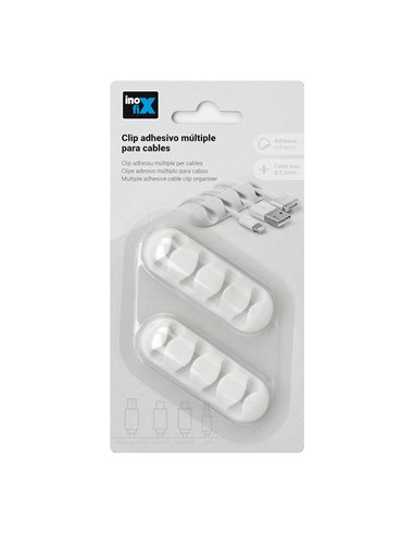 Clip adhesivo múltiple para cables blanco inofix