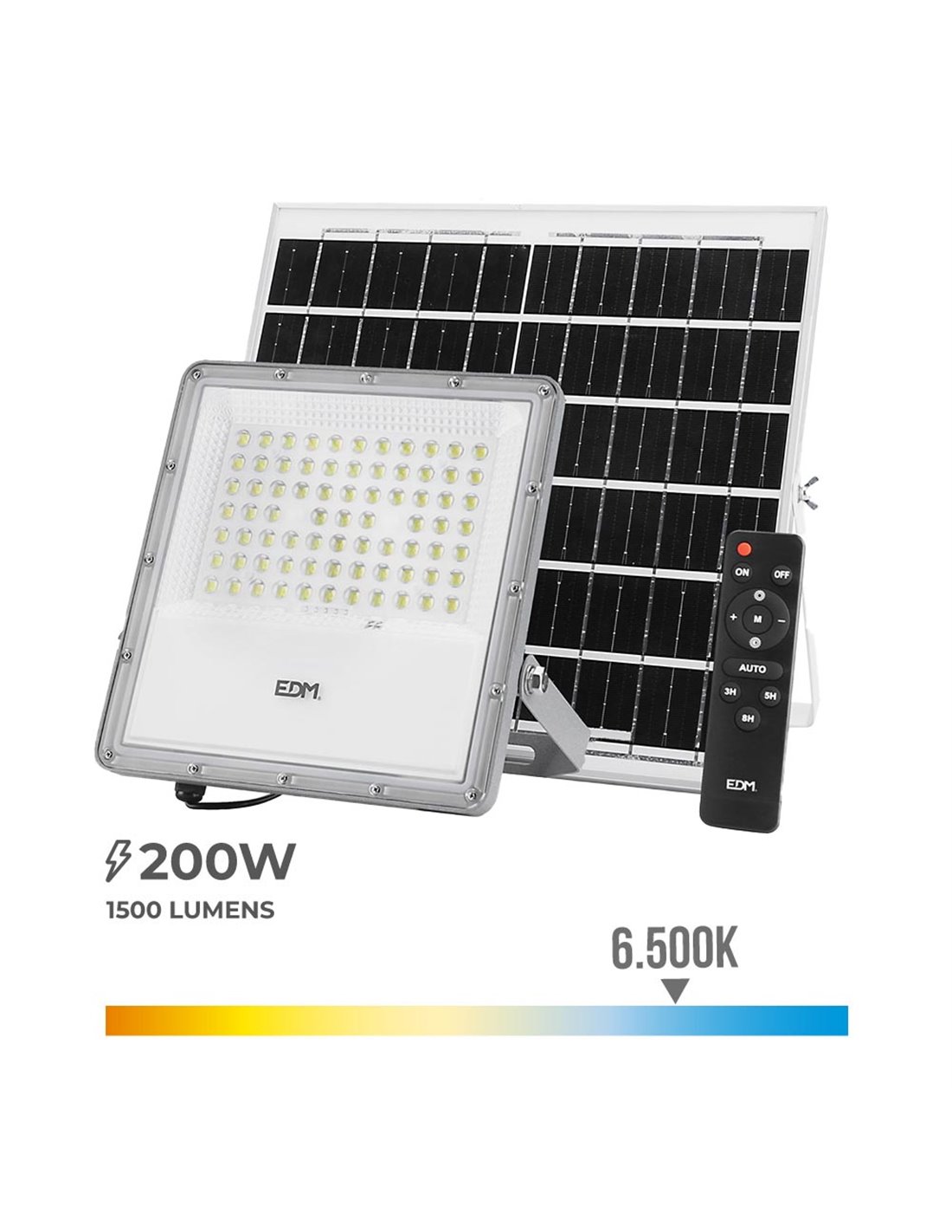 Solar LED spotlight 200W 1,500lm 6,500K IP65 EDM - La Tienda de Electricidad