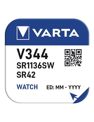 Bateria tipo botão sr42 - v344 Varta 105 mah blister 1 unidade ø11,6x3,6mm