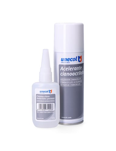 Kit Acelerador + Cyano M. Frasco Poroso 50g + Aerossol 200ml A7156 Unecol