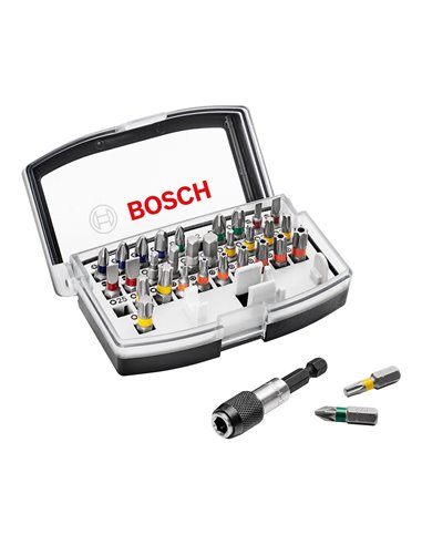 Set de 32 puntas PH, PZ, H, T y soporte universal Bosch