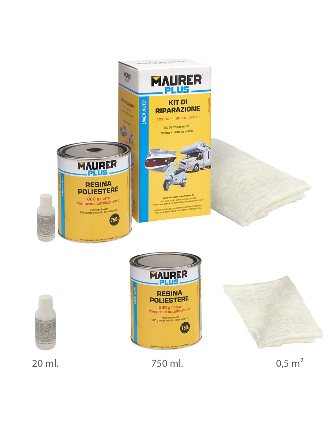 Kit de réparation de résine polyester 750 ml avec durcisseur et