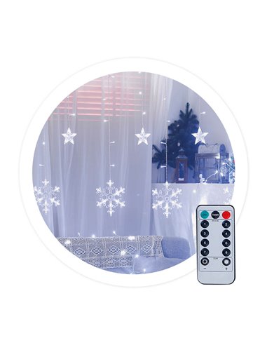 Cortina LED com estrelas e flocos de neve 3,5M 8 funções Luz fria IP44