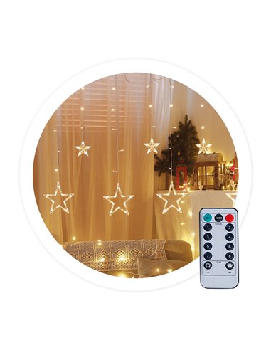 Cortina LED com estrelas 3,5M 8 funções Luz quente IP44