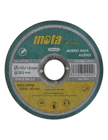 Pacote de 10 discos de corte em aço inoxidável 115x1x22,23mm MOTA