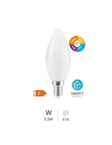 Lâmpada vela LED inteligente 5,5W E14 RGB + CTT regulável