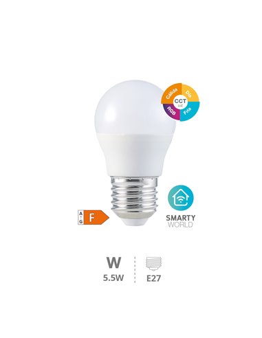 Lâmpada LED esférica inteligente 5,5W E27 RGB + CTT regulável