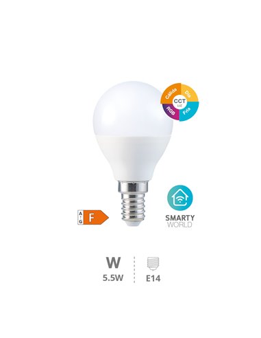 Lámpara LED esférica inteligente 5,5W E14 RGB + CTT regulable