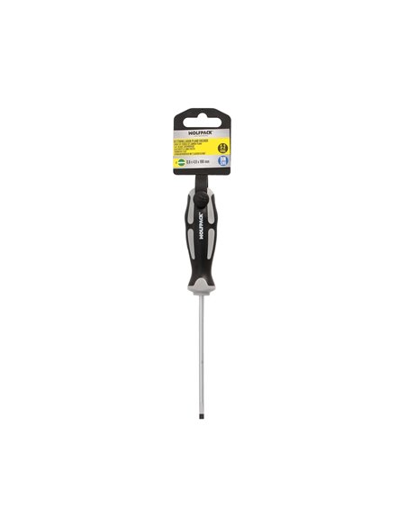 Destornillador Plano Vaciado Acero S2 Mango TPR Bimaterial. Medida 0,8 x Ø 4,0 x 100 mm.  DIN5265