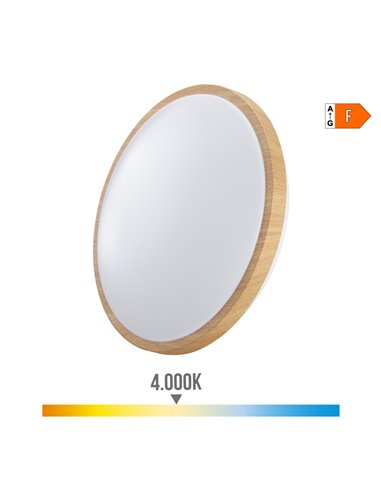 Aplique superficie circular led 18w 1820lm 4000k ø33x7,3cm efecto madera edm