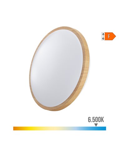 Aplique superficie circular led 18w 1820lm 6400k ø33x7,3cm efecto madera edm