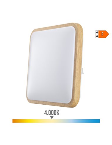 Aplique superficie cuadrado led 18w 1820lm 4000k 33x33x7cm efecto madera edm