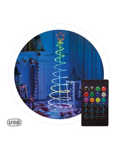 Árbol LED 1,5M con USB + mando 32 funciones RGB IP44