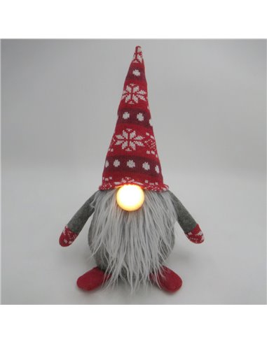 Gnomo de navidad LED sentado Hagin 36cm 2xCR2032 Rojo y gris