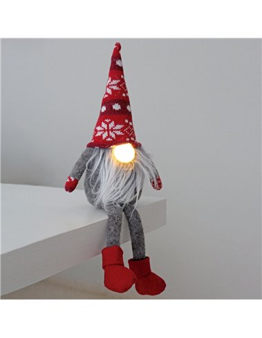 Gnomo gris y rojo 50cm (altura)  sentado con luz en la nariz (copia)