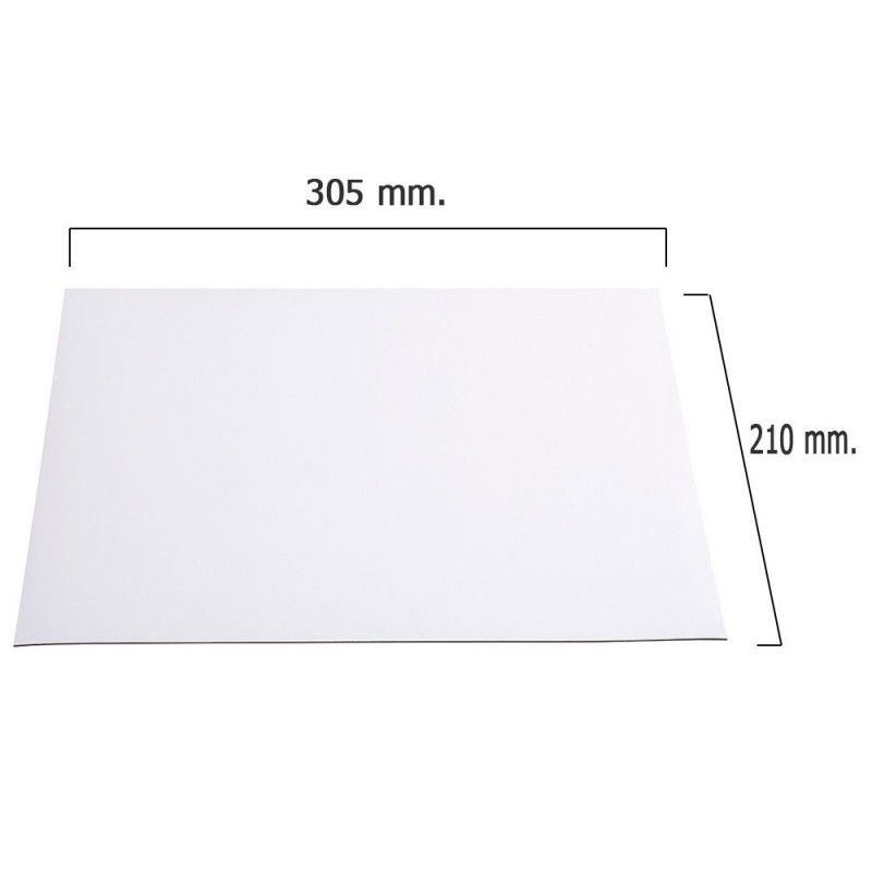 Placa magnética em PVC branco 210x305x1 mm.