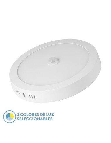 Downlight Superf.jade 18w 3000k-4000k-6500k Blanco 1620lm Redondo C/sensor Movimiento Crepuscular 3x22x22 Cm