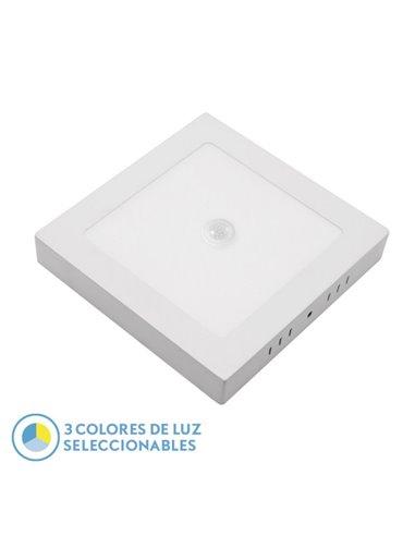 Downlight Superf. Onix 18w 3000k-4000k-6500k Blanco 1620lm Cuadrado C/sensor Movimiento Crepuscular 3x22x22cm