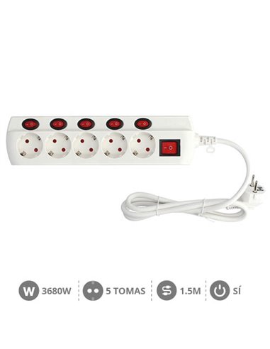 Base múltiple 5T con multi interruptor (3x1.5mm) 1,5M