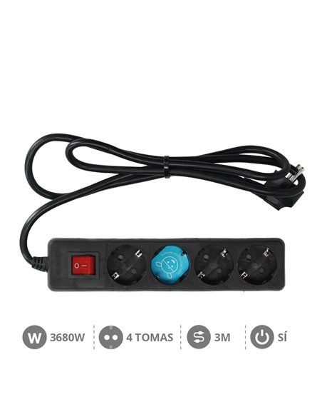 Base múltiple 4T con interruptor (3x1.5mm) 3M Negra